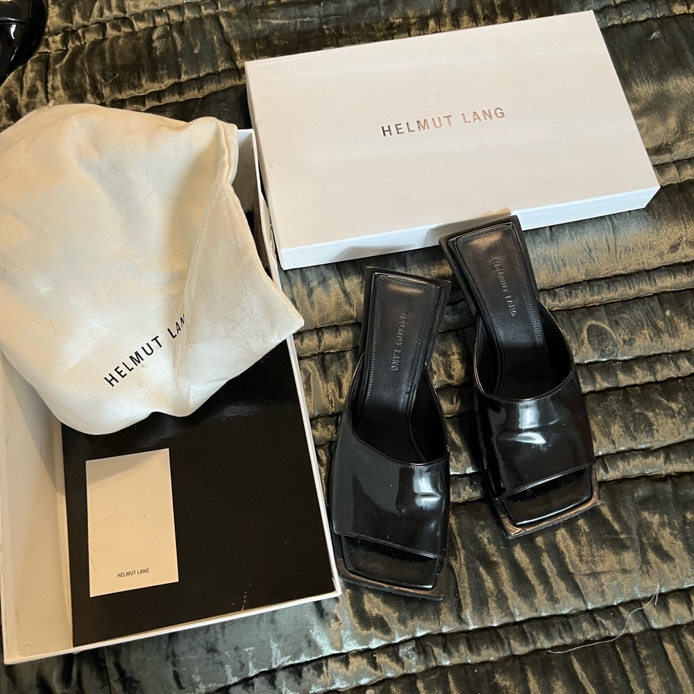 Helmut Lang Patent Leather Mules Sandals